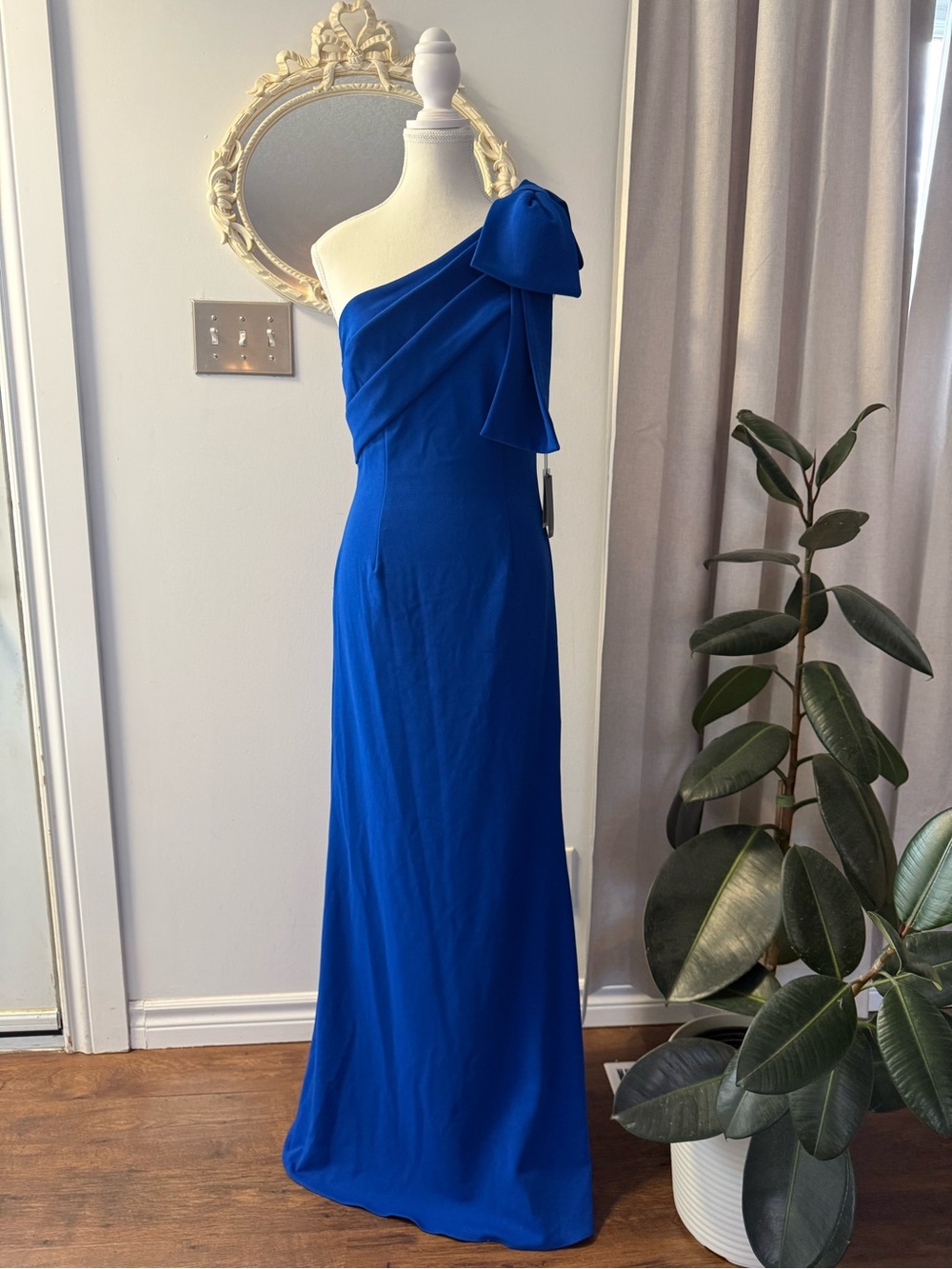 Adrianna Papell Royal Blue One-Shoulder Gown